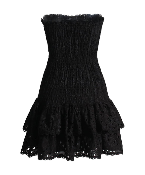 Strapless Elastic Woven Mini Dress In Black - BEYAZURA.COM
