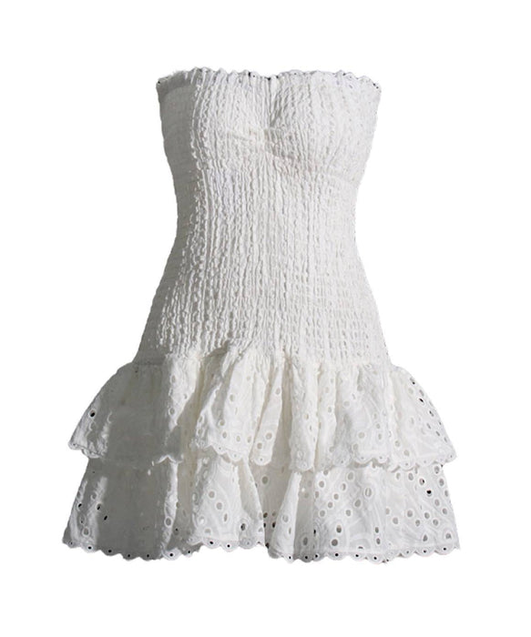 Strapless Elastic Woven Mini Dress In White - BEYAZURA.COM