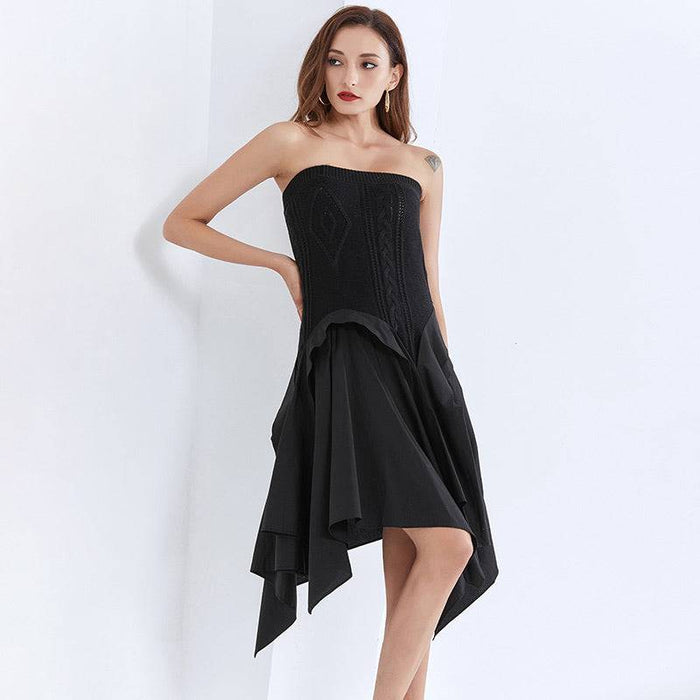 strapless knit skort dress Brown Knit Strapless Mini Beret Dress XL