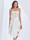 Strapless Knit Irregular Skirt Dress in White - BEYAZURA.COM