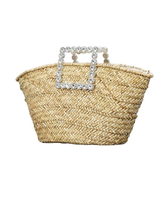 Straw Bag With Crystal Handle - BEYAZURA.COM