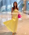 Stripe Knit Empire Waist Dress In Yellow - BEYAZURA.COM