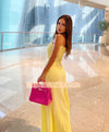Stripe Knit Empire Waist Dress In Yellow - BEYAZURA.COM