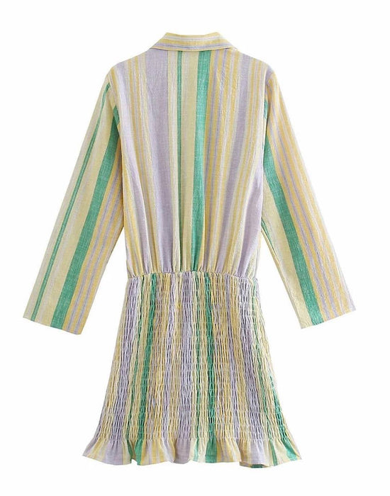 Stripe Knitted Multi Color Short Dress - BEYAZURA.COM
