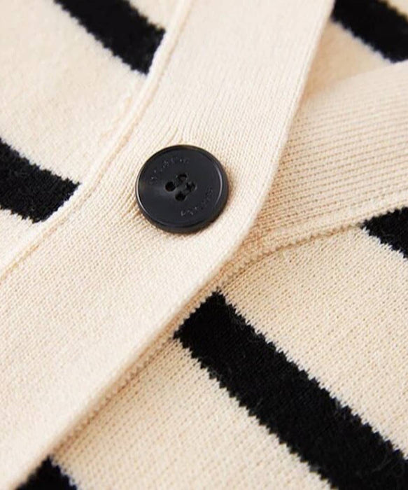 Striped Pattern Knit Cardigan In Black - BEYAZURA.COM