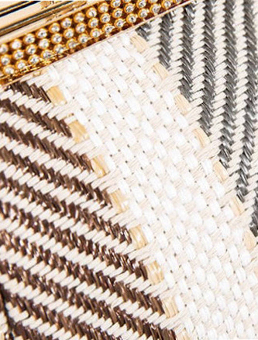 Striped Woven Pattern Gold Trim Purse - BEYAZURA.COM