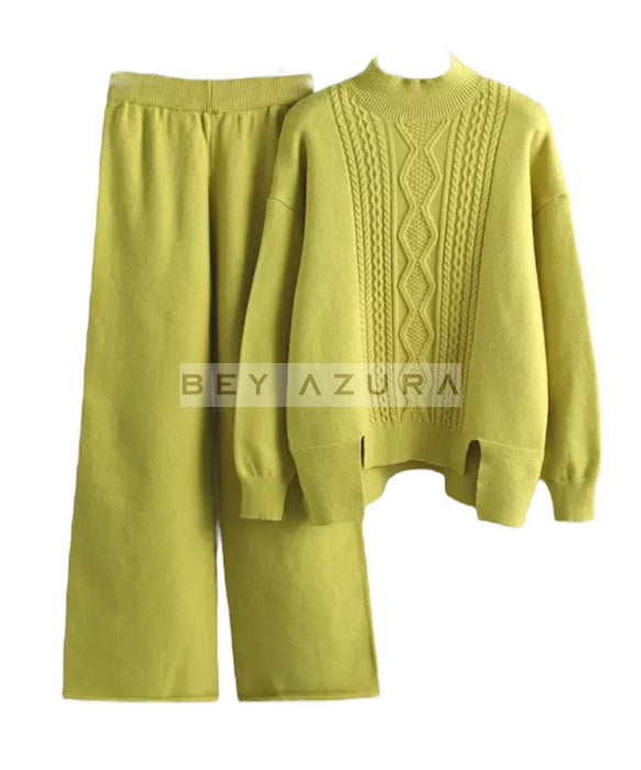 Thick Knit Pullover And Ankle Length Pant Set - BEYAZURA.COM