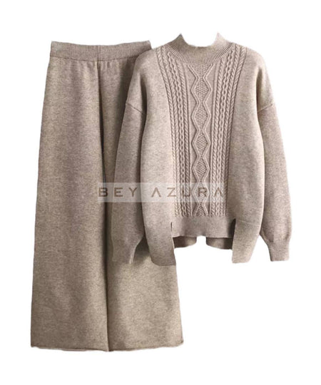 Ribbed Knit Sweater and Pants Two Piece Set