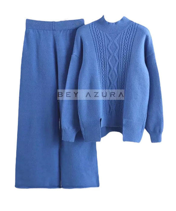 Thick Knit Pullover And Ankle Length Pant Set - BEYAZURA.COM