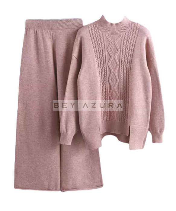 Thick Knit Pullover And Ankle Length Pant Set - BEYAZURA.COM