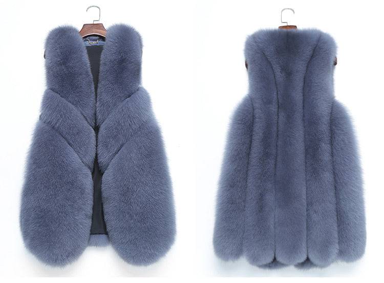 Three Asymmetrical Panel Genuine Fox Fur Gilet - BEYAZURA.COM