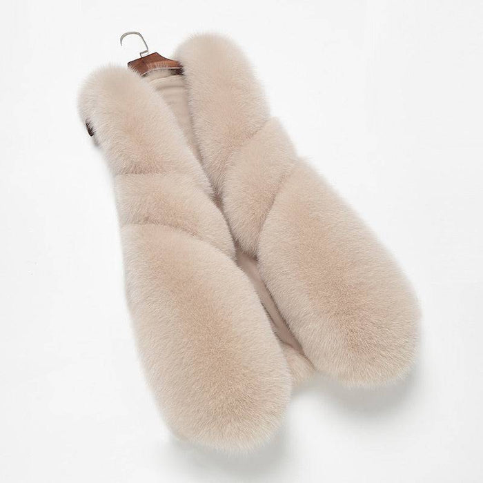 Three Asymmetrical Panel Genuine Fox Fur Gilet - BEYAZURA.COM