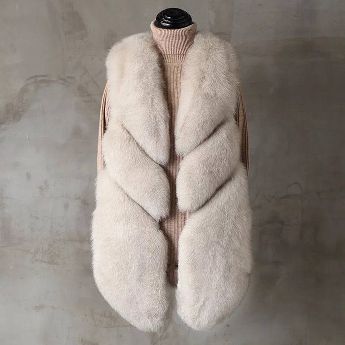 Three Asymmetrical Panel Genuine Fox Fur Gilet - BEYAZURA.COM