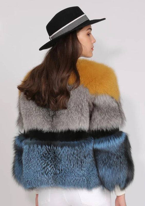 Three Color Fox Fur Coat - BEYAZURA.COM