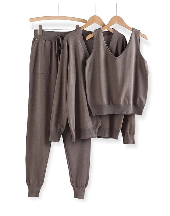 Three Piece Camisole Cardigan Trousers Set - BEYAZURA.COM