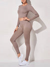Three Piece Stretchy Leggings Crop And Long Sleeve Top Fitness Set - BEYAZURA.COM