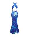 Tie Dye Cut Out Bodycon Long Dress - BEYAZURA.COM