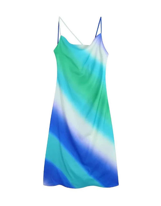 Tie Dye Satin Backless Dress - BEYAZURA.COM