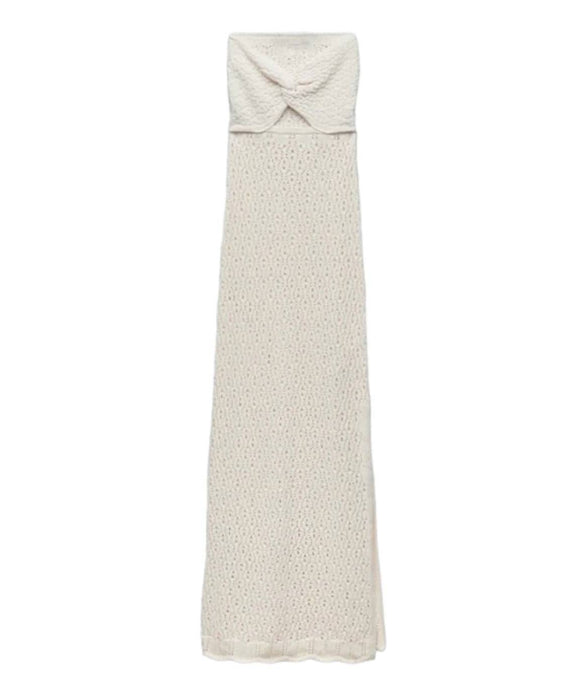 Tube Strapless Top Knitted Mesh Dress In Beige Beyazura.com Tube Strapless Top Knitted Mesh Dress In Beige Beyazura.com