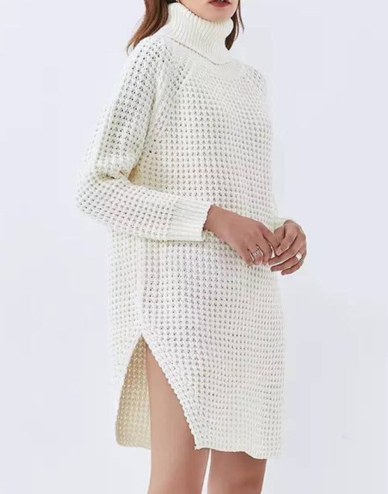 Turtleneck Knitted Sweater Dress - BEYAZURA.COM