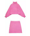 Turtleneck Top And Skirt Knit Set In Pink - BEYAZURA.COM