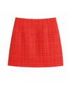 Tweed Patterned Mini Skirt In Red - BEYAZURA.COM