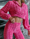 Two Piece Fleece Pants Set In Pink - BEYAZURA.COM