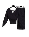 Two Piece Knit Rib Bodycon Midi Dress - BEYAZURA.COM