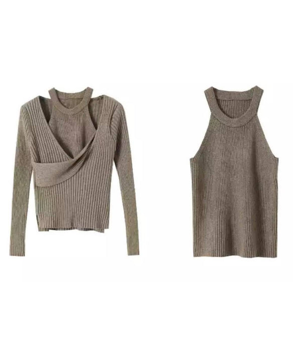 Two Piece Knit Sweater In Gray - BEYAZURA.COM
