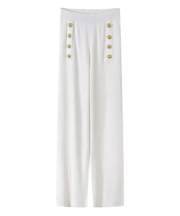 Two Piece Knit Sweater Pants Set In White - BEYAZURA.COM