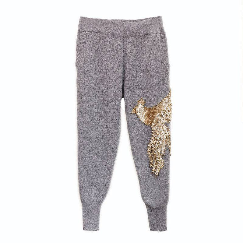 Two Piece Loungewear With Flower Gold Beadings