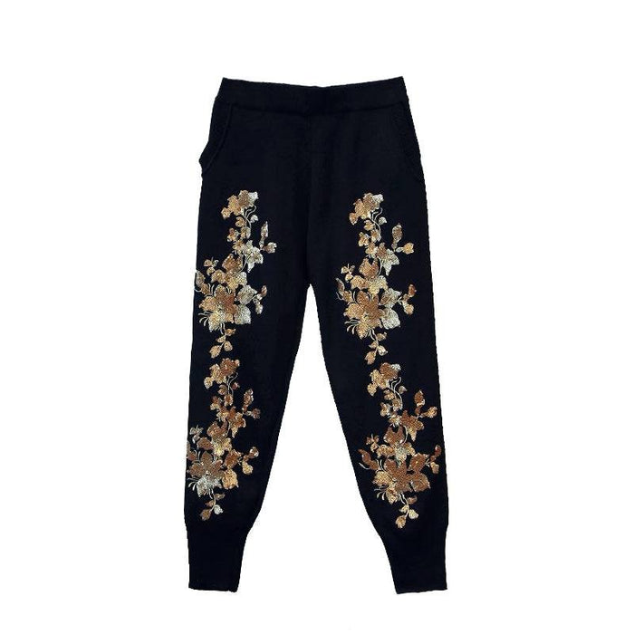 Two Piece Loungewear With Flower Gold Beadings - BEYAZURA.COM