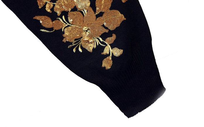 Two Piece Loungewear With Flower Gold Beadings - BEYAZURA.COM