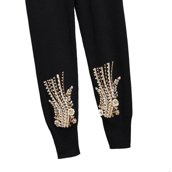 Two Piece Loungewear With Flower Gold Beadings - BEYAZURA.COM