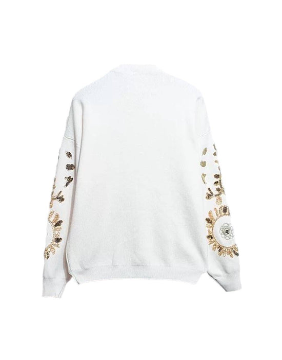Two Piece Loungewear With Flower Sequin Gold Beadings - BEYAZURA.COM
