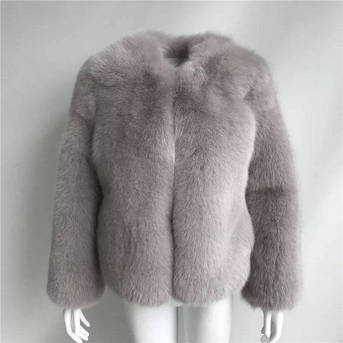 Ultra Plush Mid Length Fox Fur Coat - BEYAZURA.COM