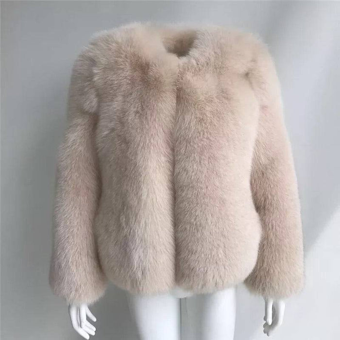 Ultra Plush Mid Length Fox Fur Coat - BEYAZURA.COM