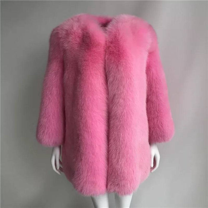 Ultra Plush Mid Length Fox Fur Coat - BEYAZURA.COM