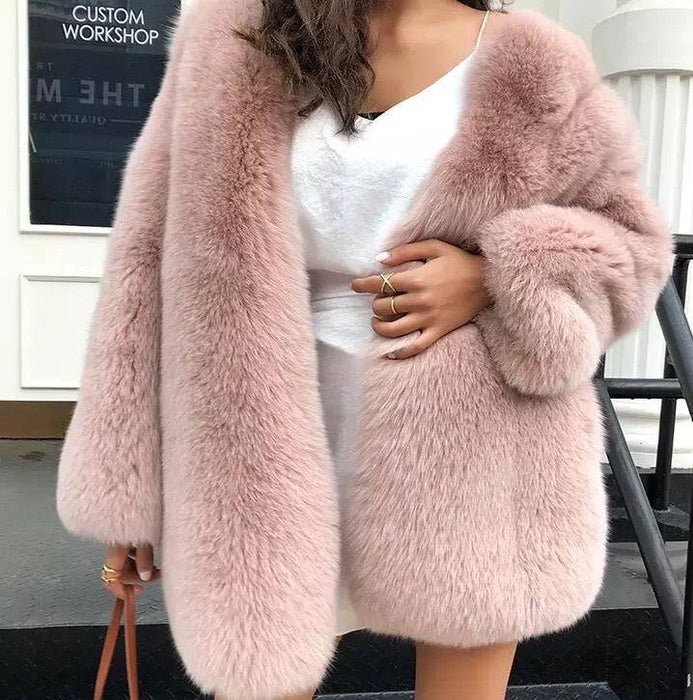 Ultra Plush Mid Length Fox Fur Coat - BEYAZURA.COM