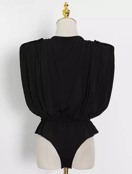 V Neck Sleeveless Chain Buttoned Bodysuit - BEYAZURA.COM