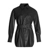 Vegan Leather Button Down Belted Jacket - BEYAZURA.COM