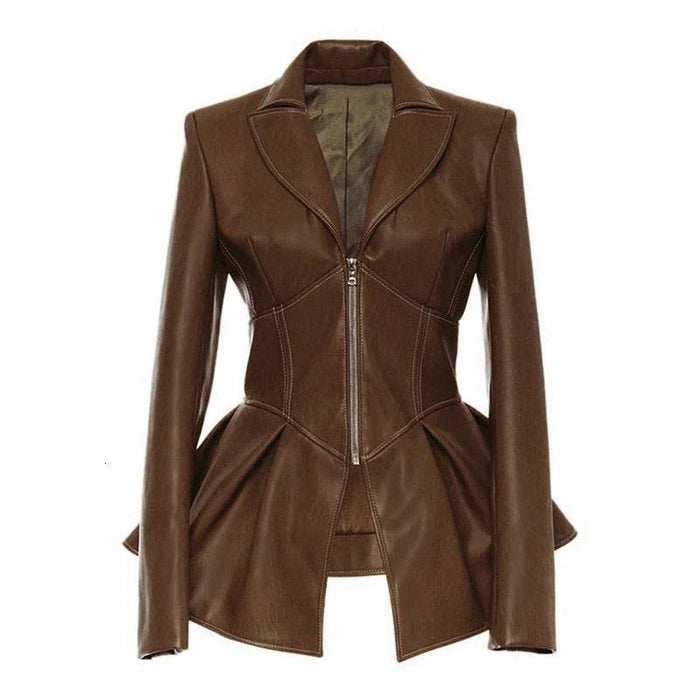 Vegan Leather Corset Style Waist Jacket - BEYAZURA.COM