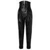 Vegan Leather High Waist Ruched Pants - BEYAZURA.COM