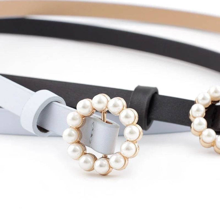 Vegan Leather Mini Round Pearl Golden Buckle - BEYAZURA.COM