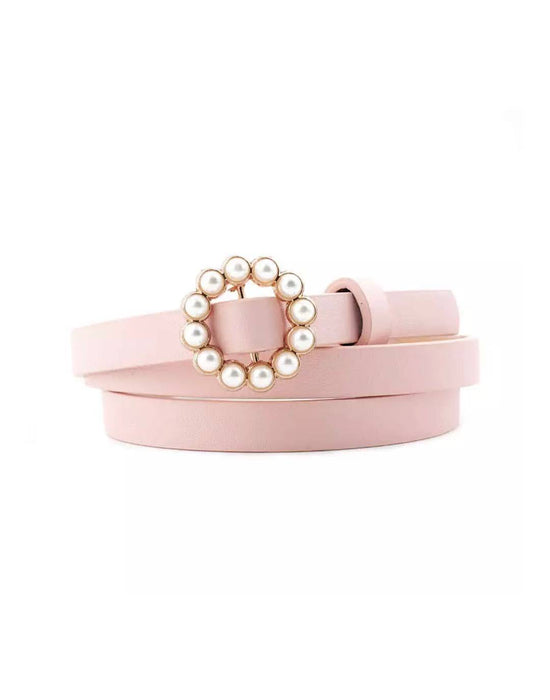 Vegan Leather Mini Round Pearl Golden Buckle - BEYAZURA.COM