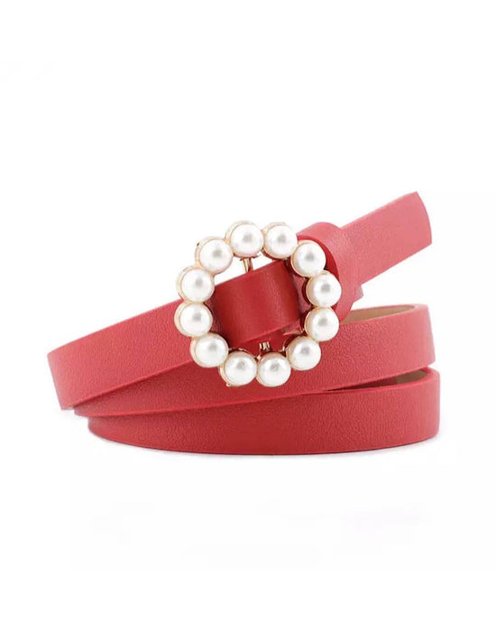 Vegan Leather Mini Round Pearl Golden Buckle - BEYAZURA.COM