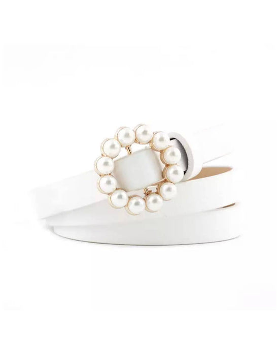 Vegan Leather Mini Round Pearl Golden Buckle - BEYAZURA.COM