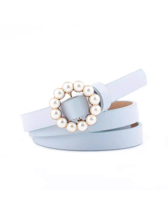 Vegan Leather Mini Round Pearl Golden Buckle - BEYAZURA.COM