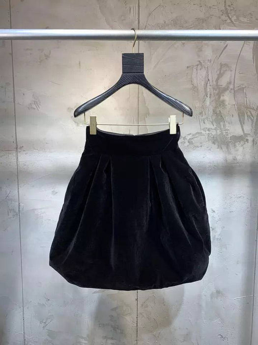Velour Ruched Above The Knee Skirt in Black - BEYAZURA.COM