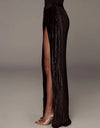 Velvet High Slit Long Skirt - BEYAZURA.COM